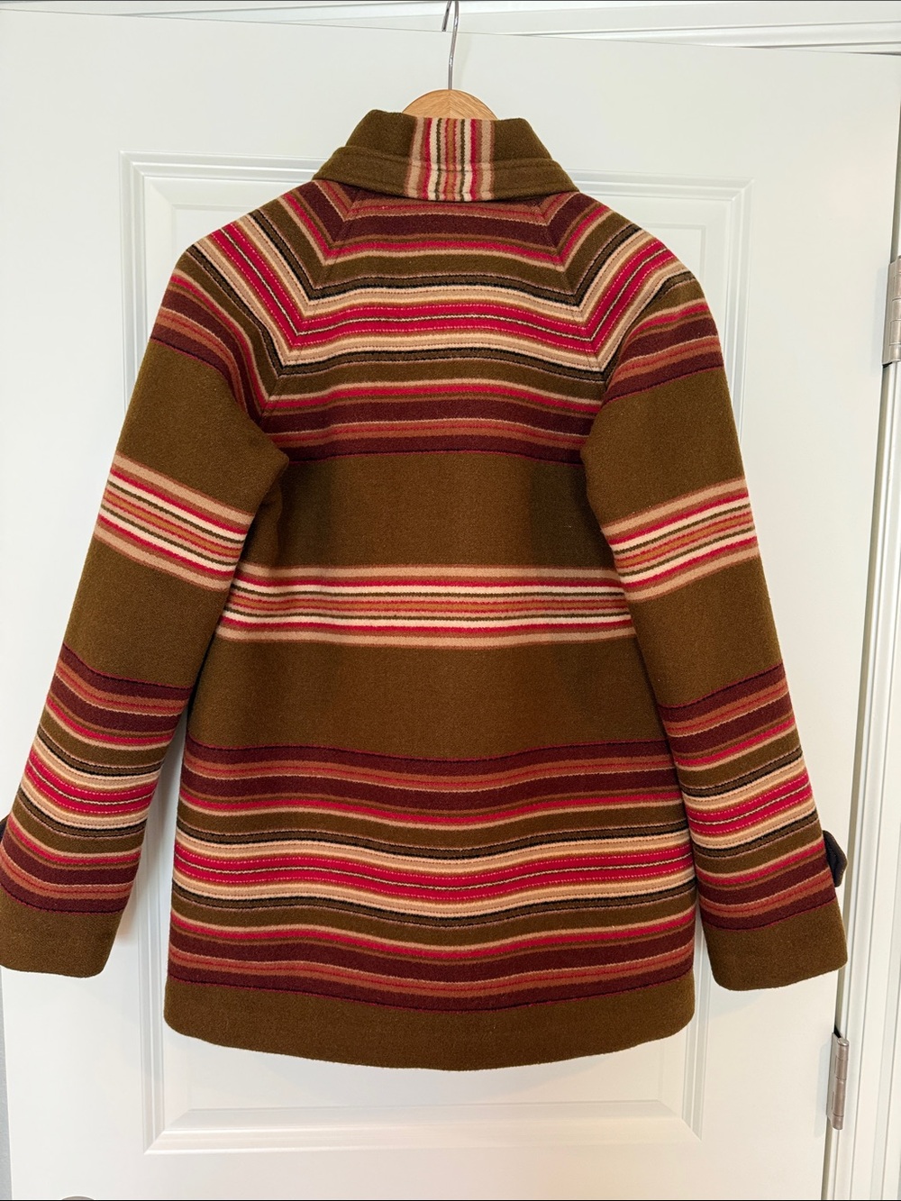 Pendleton Made in USA Brown Red Striped Virgin Wool Pea Coat size Small - Picture 4 of 16